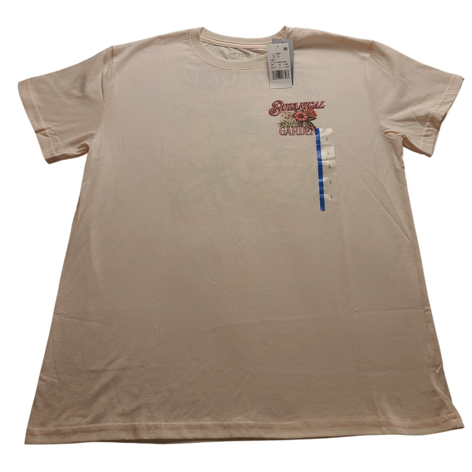 Modern Lux Botanical Garden Graphic Tee Light Pink Floral Short Sleeve Shirt L