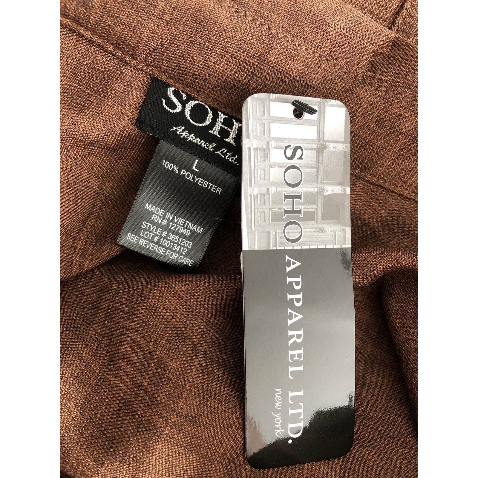 Soho Apparel LTD Drawstring Top Roll Tab Sleeves Brown Women’s Large NEW