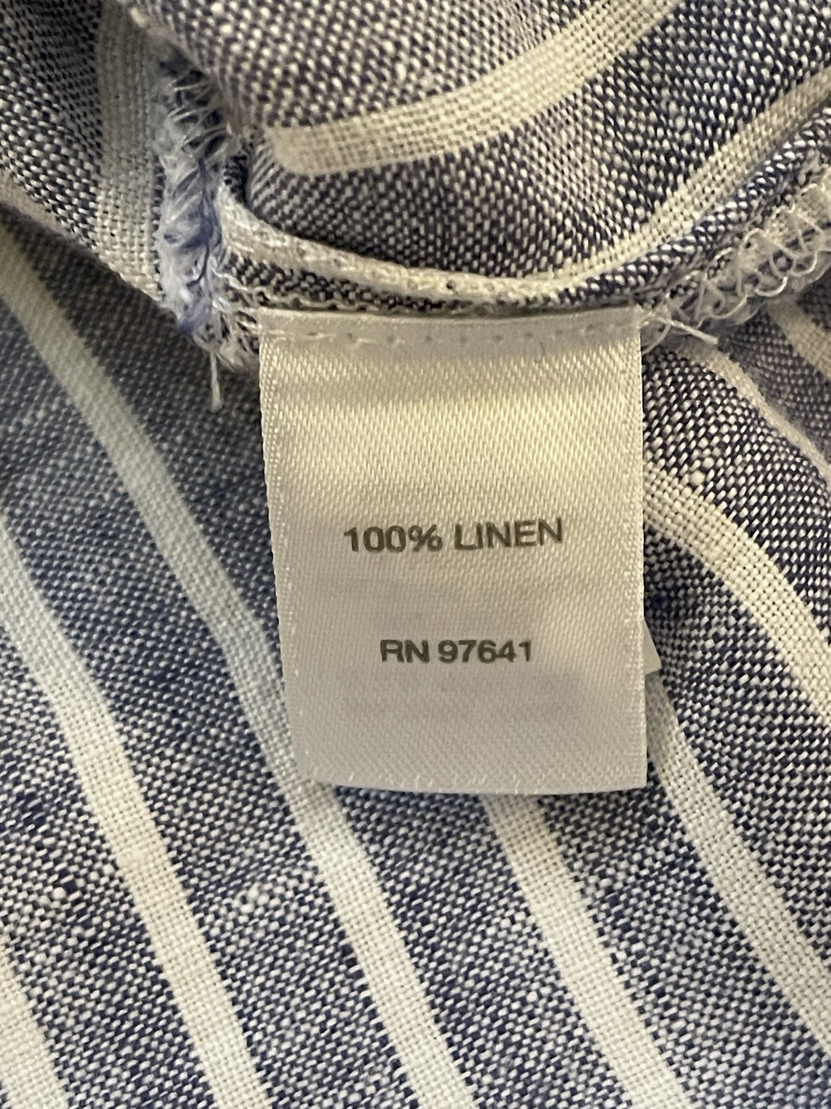 Love Linen JJill Coastal 100% Linen Tunic Sleeveless Blue White Stripe M Petite