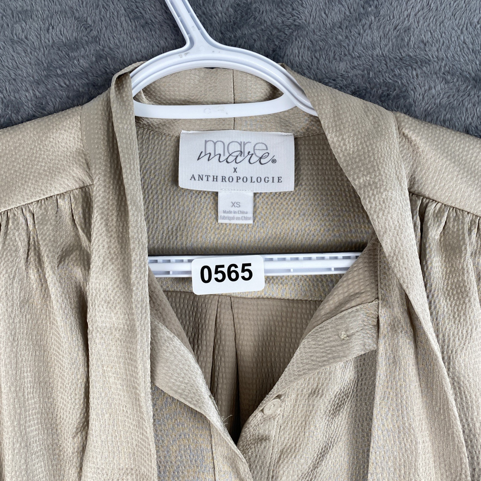 Mare Mare anthropology satin Tie Back size Xs Champagne blouse Old Money