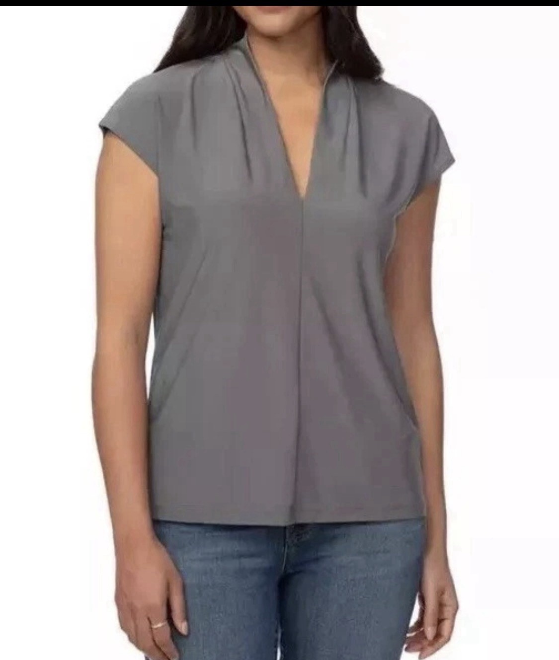 Buffalo David Bitton Elevated Knit V-Neck Short Sleeve Blouse Womens Small Gray