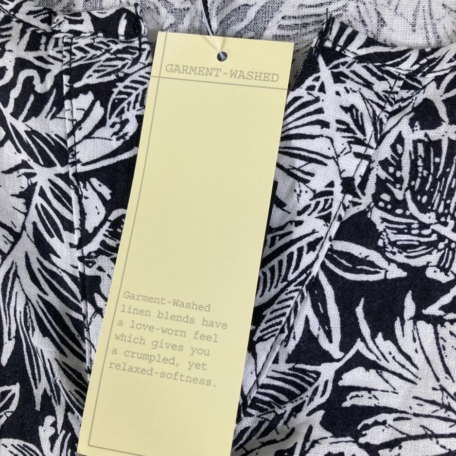 Jones New York JNY Womens 1X Top Black White Tropical Leaf Linen Blend NWT