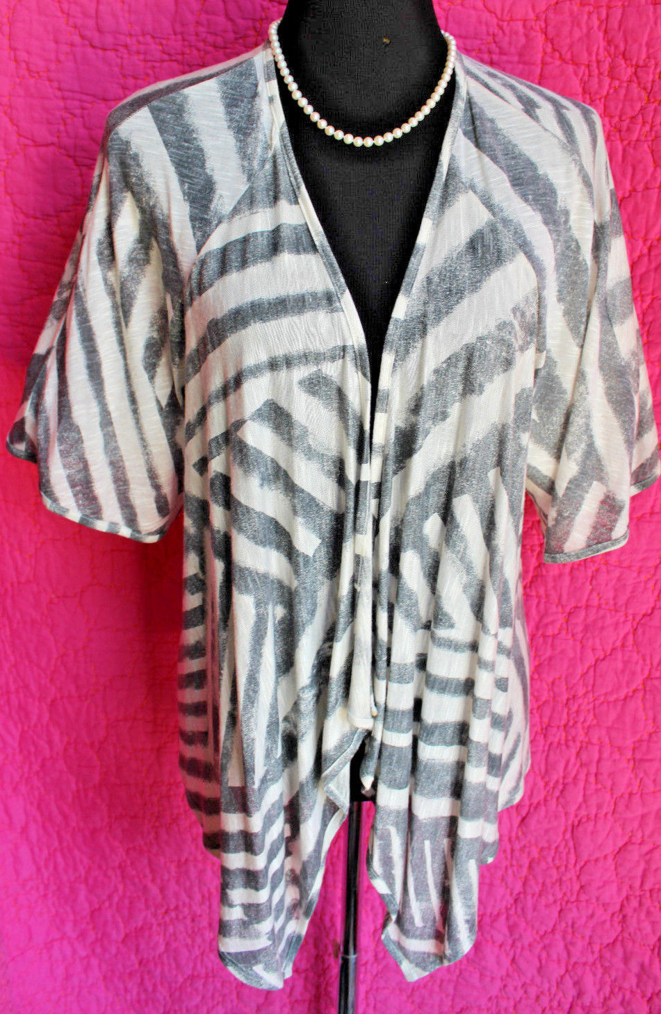 ELLA MOSS Anthropologie Gray Striped Open Wrap Sz S Shrug Light Linen Rayon