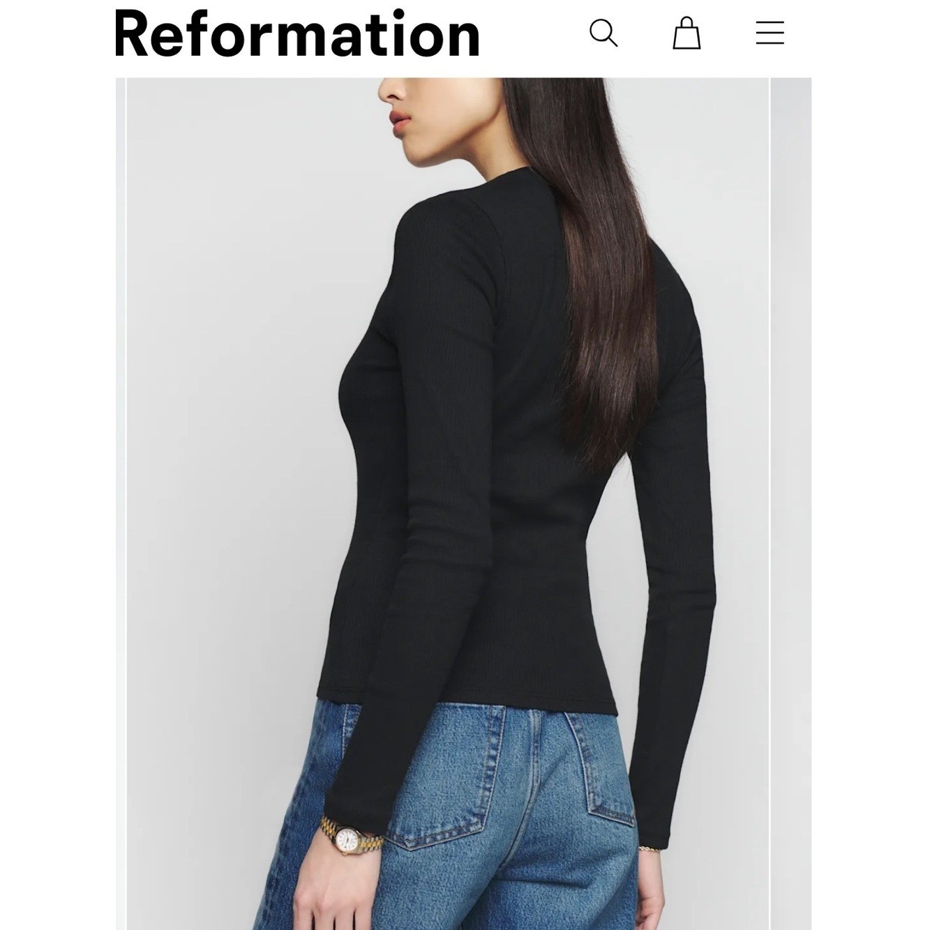 Reformation Davy Long Sleeve Black Top