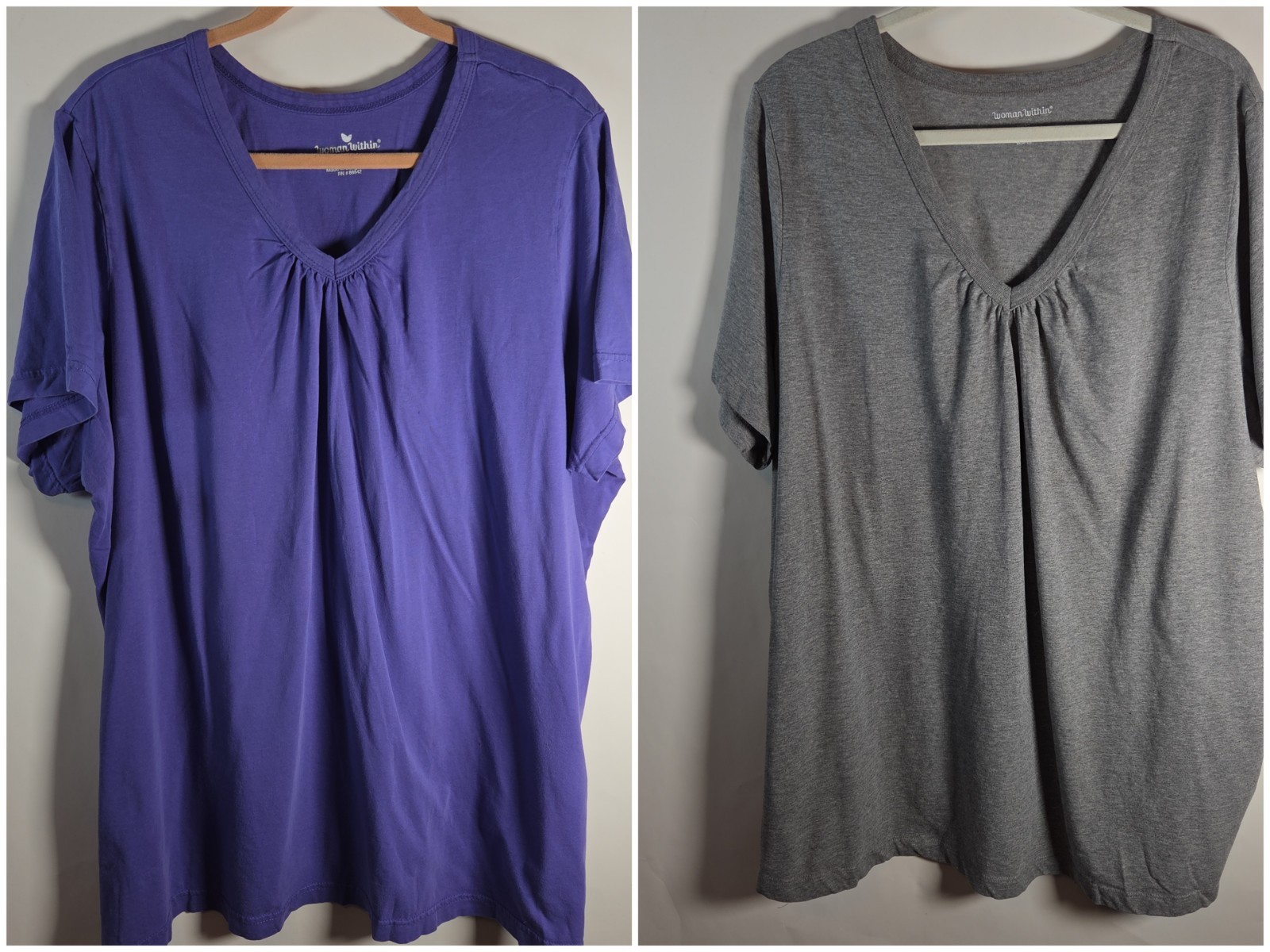 Lot of 2 Woman Within Women Sz 3X Short Sleeve Cotton Purple Gray T Shirt
