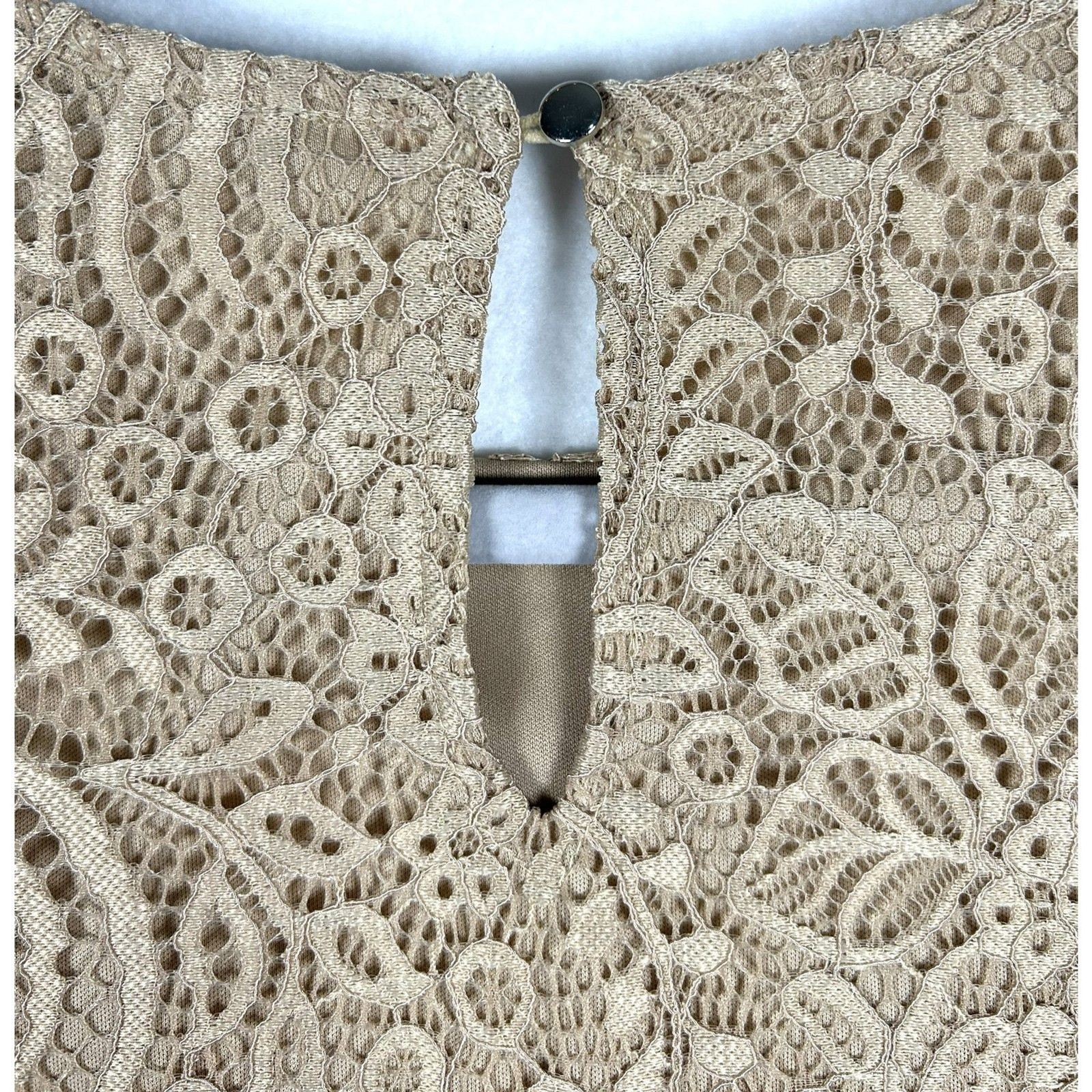 NWT Cable & Gauge Champagne Lace Blouse Top Boho Lined Short Sleeve Size M