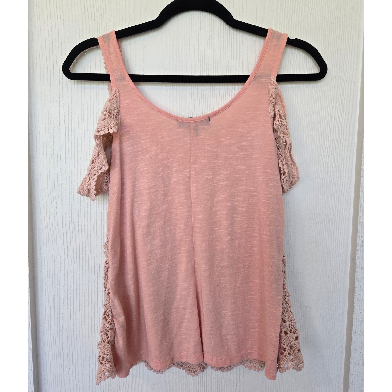 Pink Crochet Lace Cold Shoulder Top Sz S Boho Hippie Festival Cottagecore Fairy
