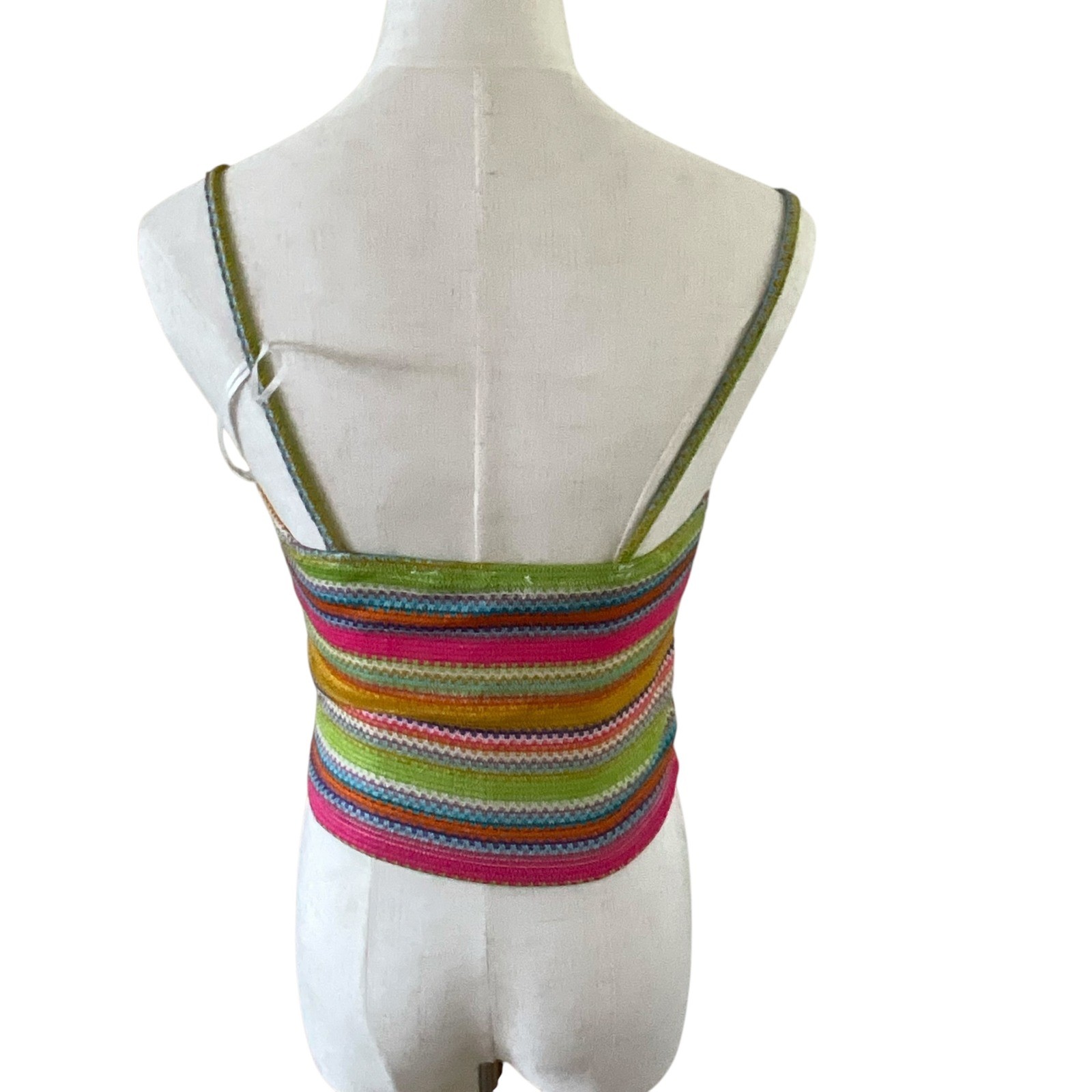 Sweet Rain Multicolor Striped Knit Cami Top Ruched Front Women’s Size Small