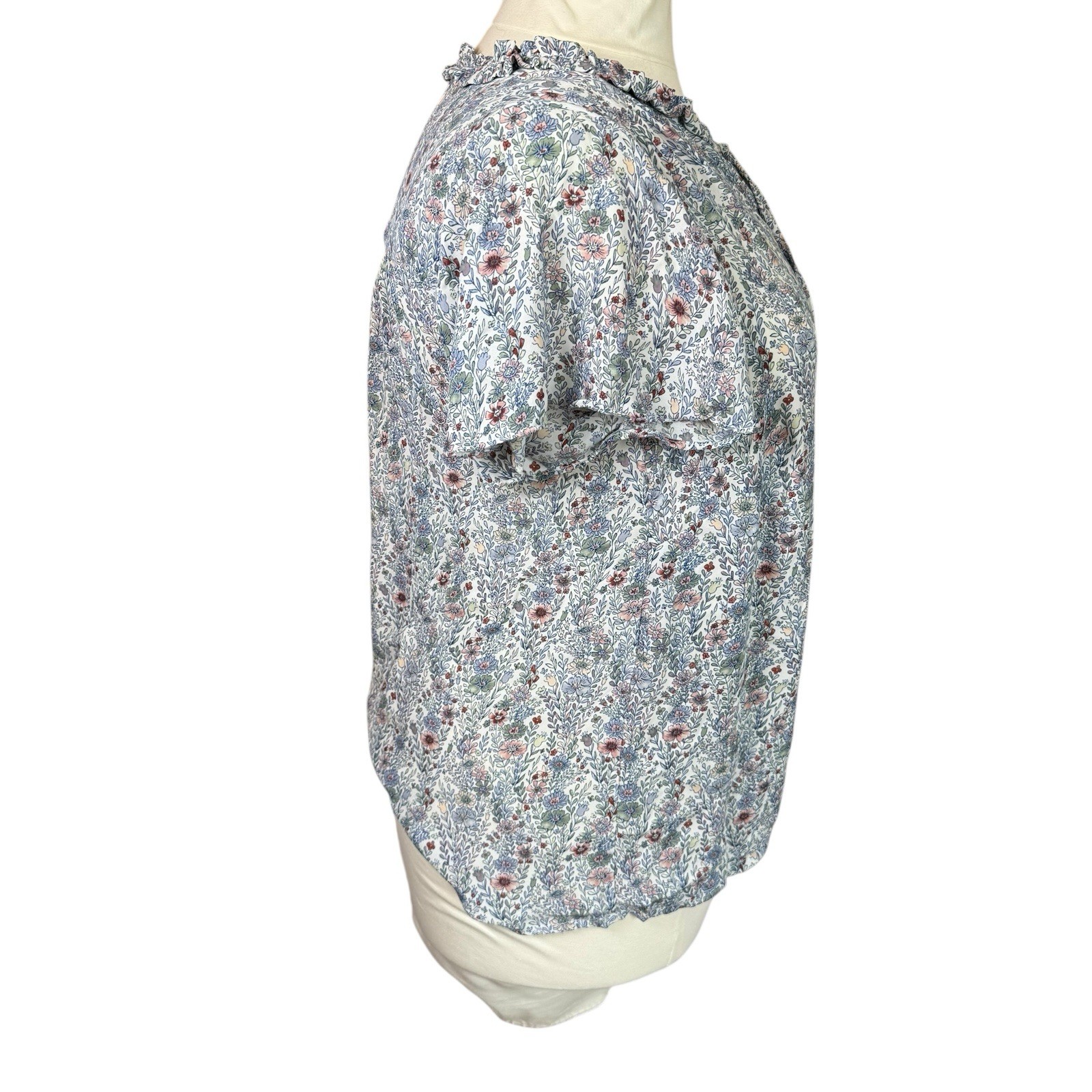 Rose + Olive Lightweight Floral Blue Blouse 1X Cottagecore Office Coquette