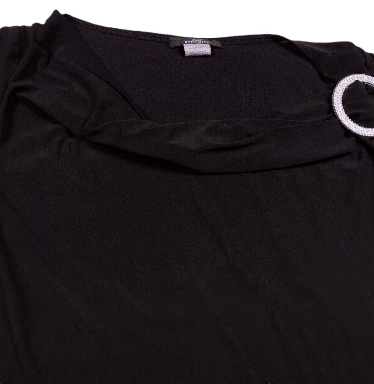 Dynamite Womens Medium Blouse Black Stretch Cowl Neck Cap Sleeve Embellishment