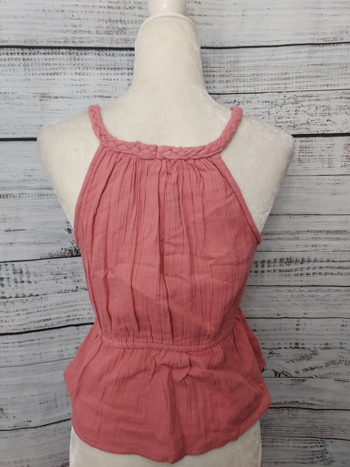 Sim & Sam Top Women’s XS Pink Braided Straps Elastic Waist Peplum NEW