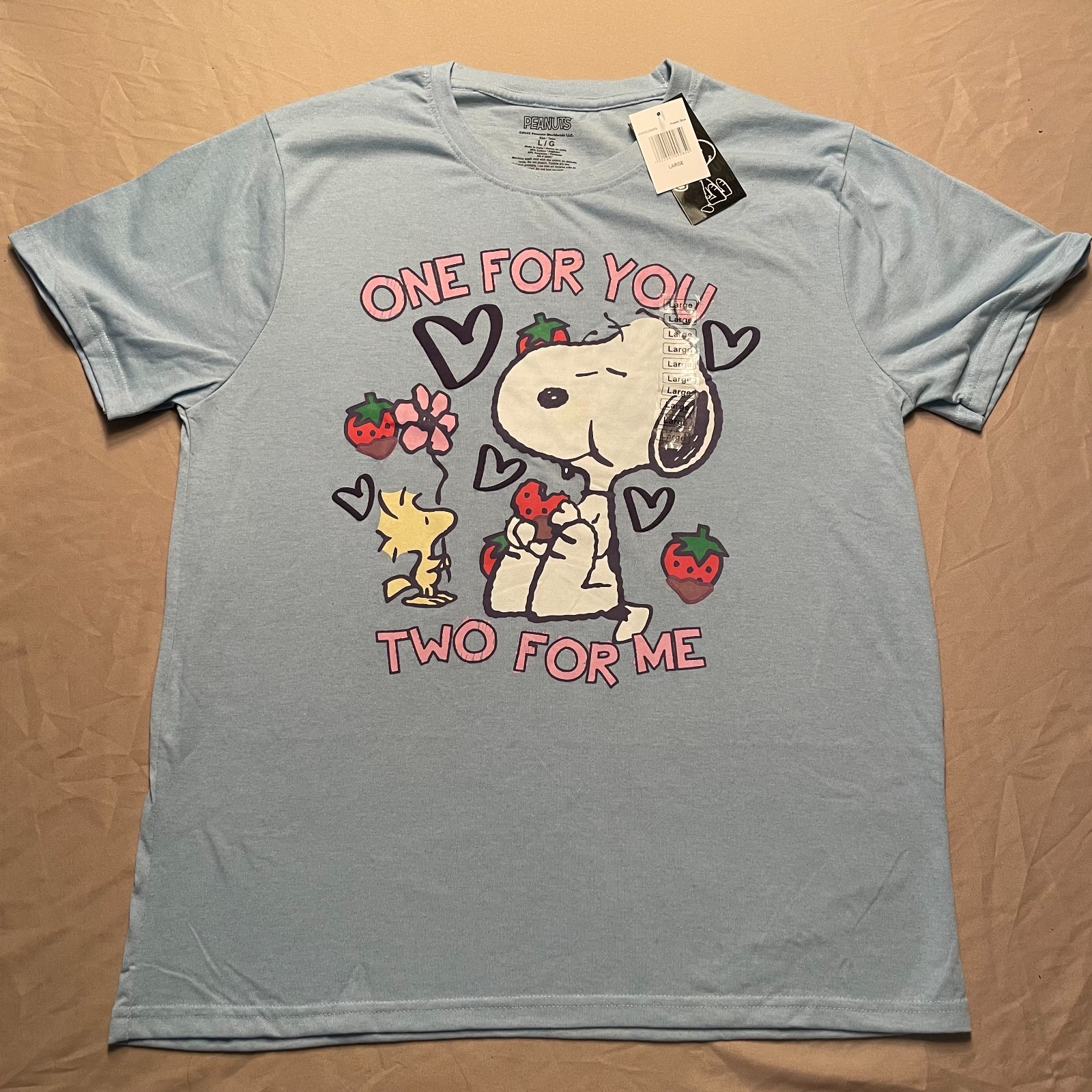 NWT Peanuts Snoopy Light Blue T-Shirt Size Large One for You Two for Me