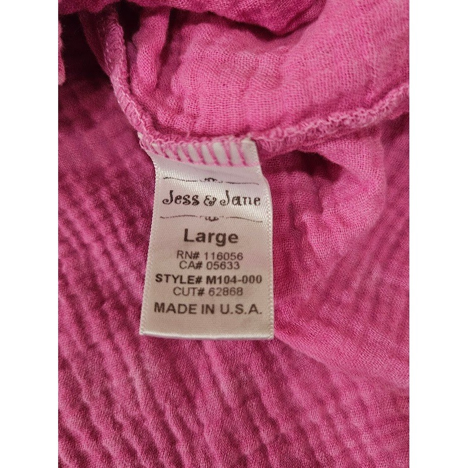 Jess & Jane Womens Large Pink Cotton Gauze V-Neck Textured Top Short Sleeve