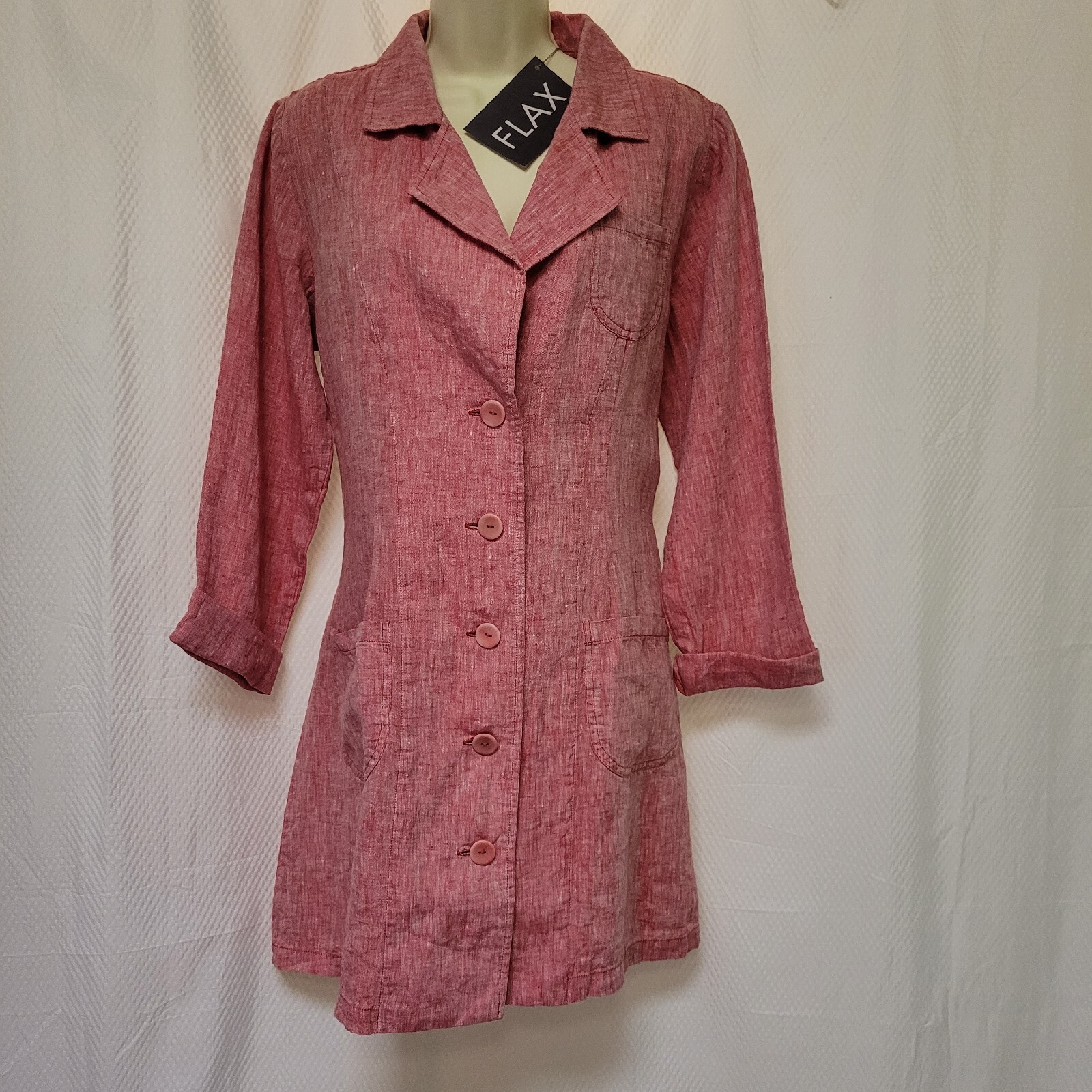 FLAX Linen Long Sleeve Shirt Jacket The Traveller Lipstick Yarn Dye Red Size S