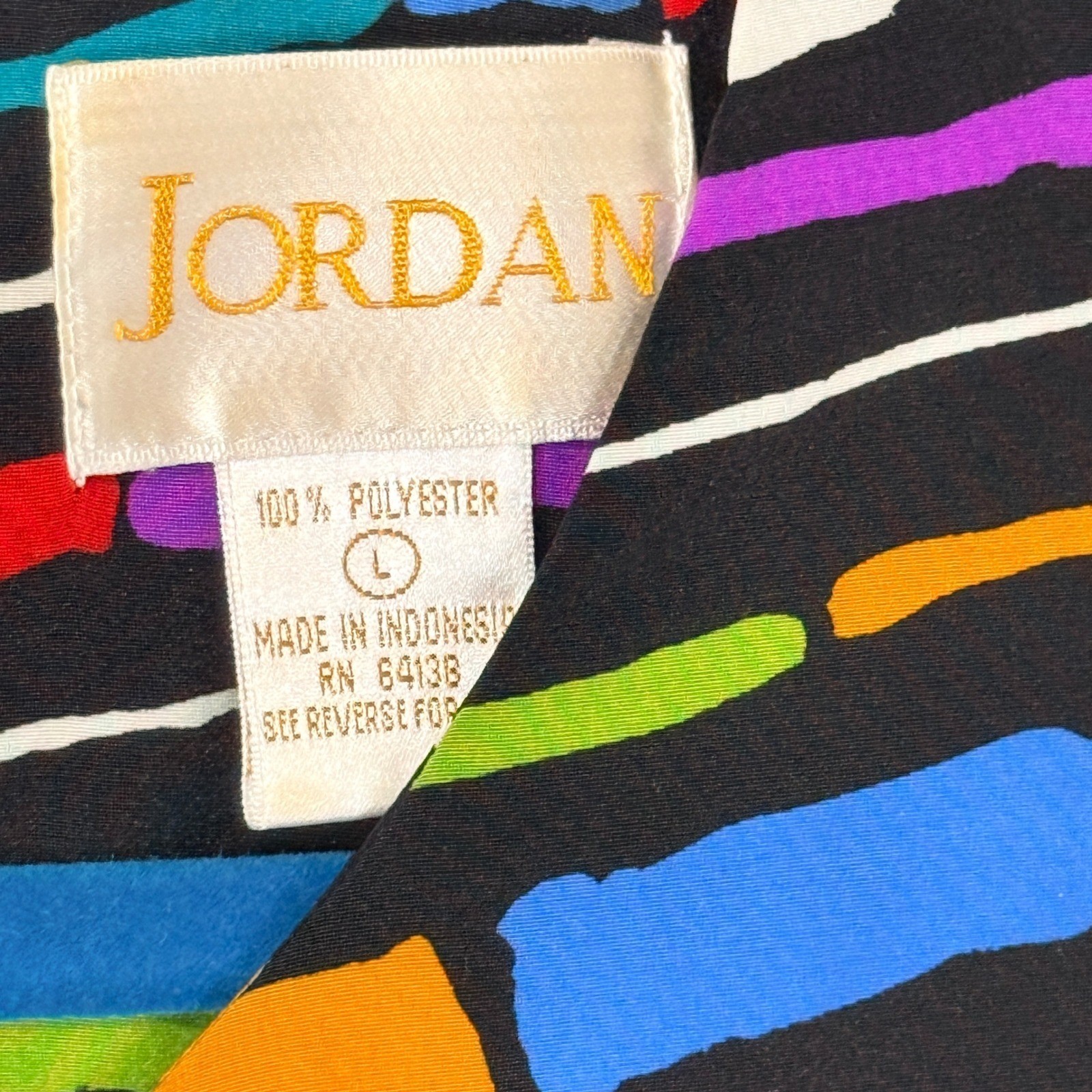 Jordan 80’s Womens L Vibrant Abstract Stripe Top Boho Bold Artsy Statement Retro