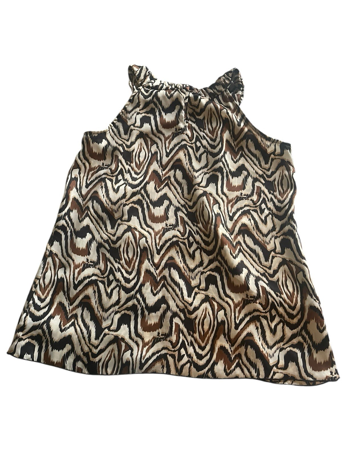 IZ Byer California Women’s LARGE Y2K Brown Cream Black Blouse Rose Detail Top
