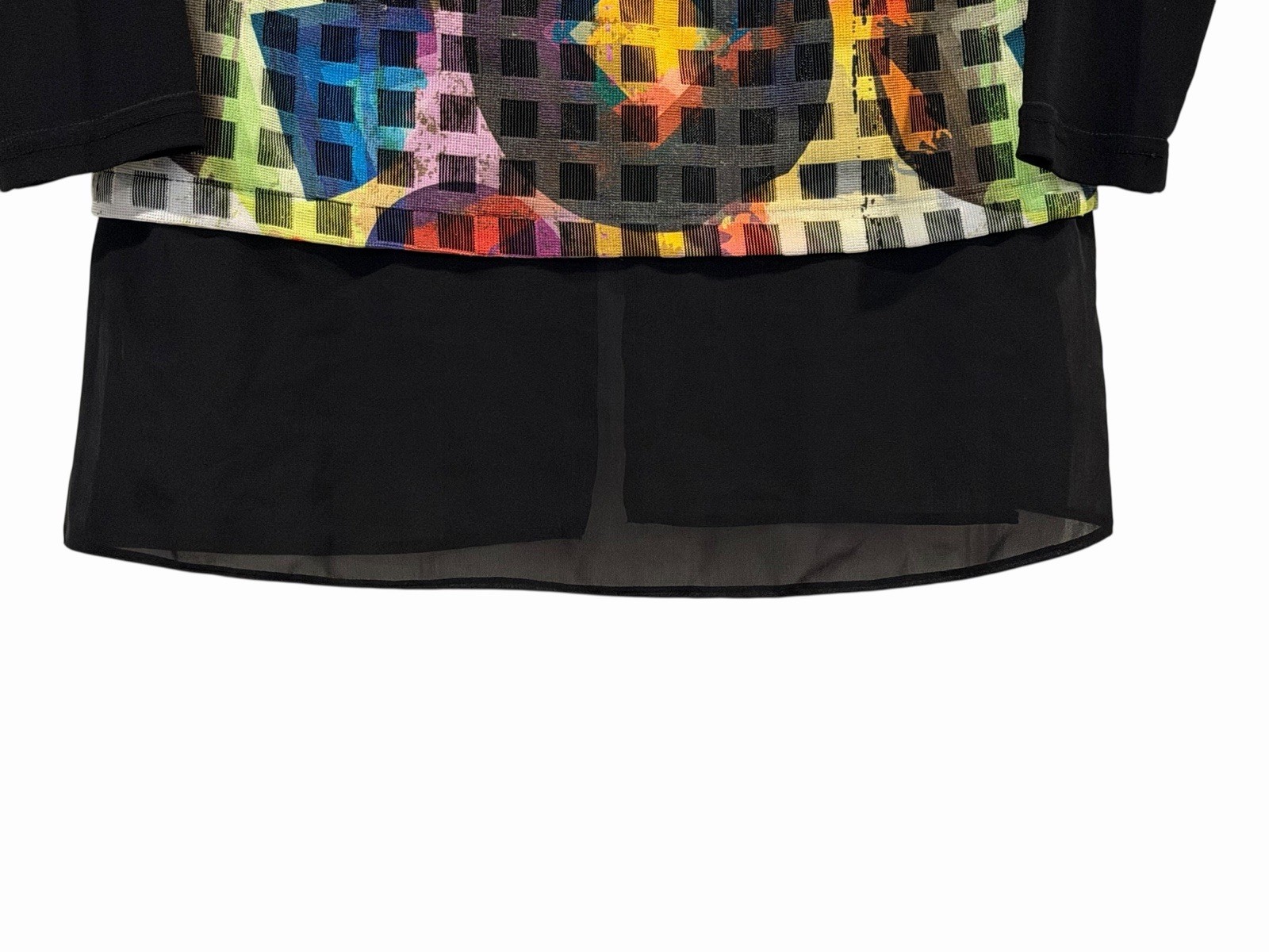 Ermanna Black Top W/ Multicolor Geometric Panel Women’s Size 42 Art To Wear