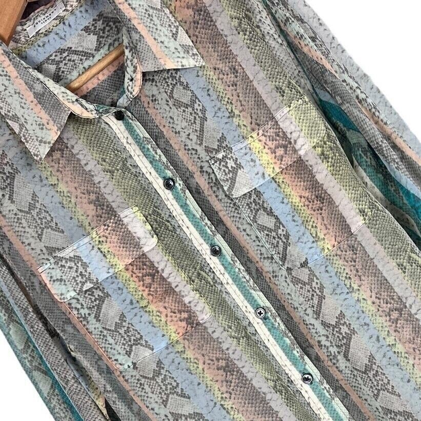EQUIPMENT FEMME 100% Silk Snake Print Sheer Long Sleeve Button Blouse Designer M