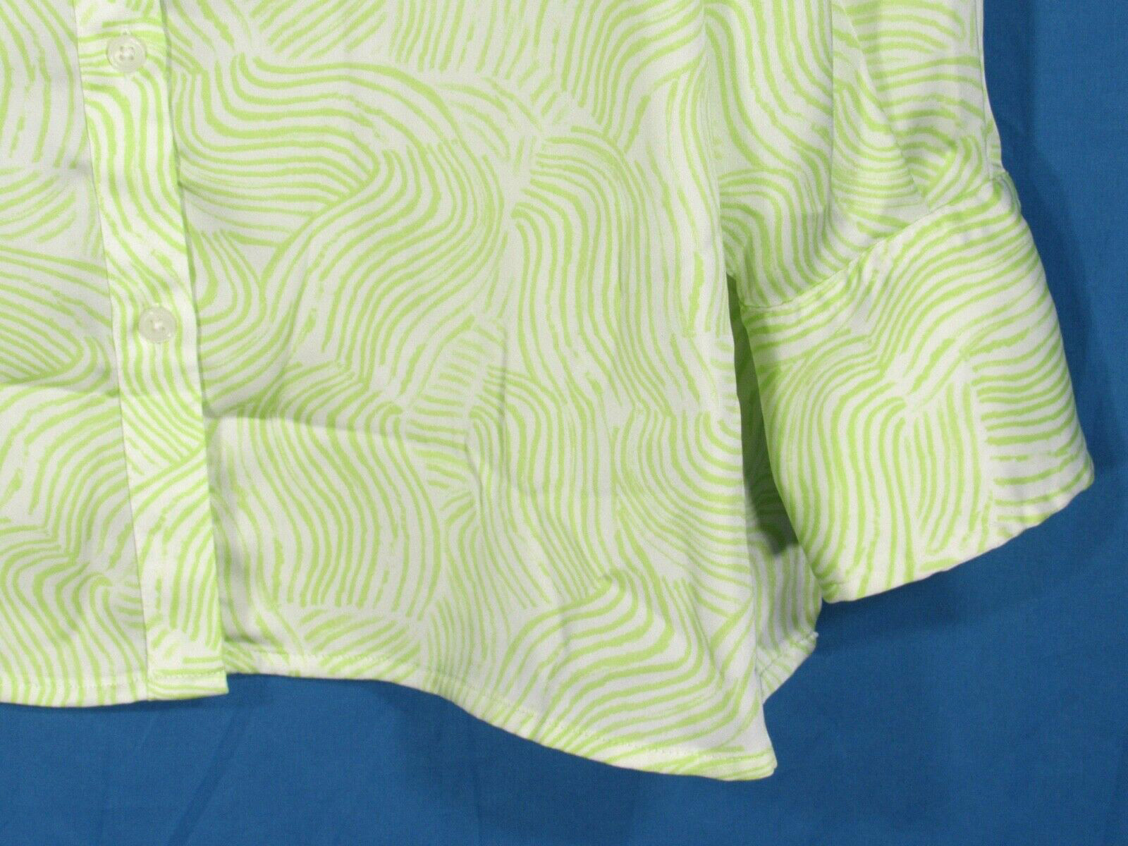 NWT A NEW DAY Green/White STRIPE PRINT Satin SLIT HEM Button-Up BLOUSE TOP Sz L