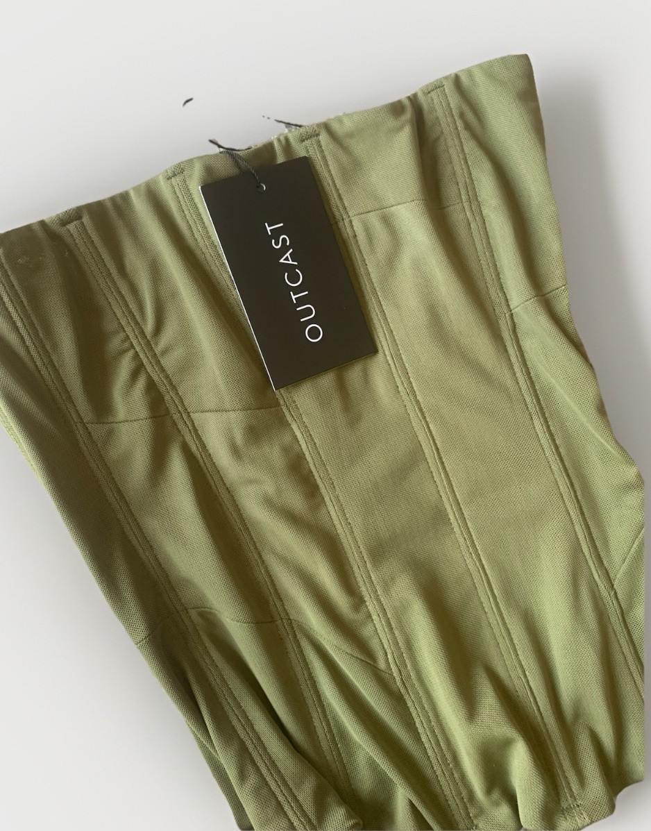 Corset Top NWT Outcast Sz S (4) Green Strapless Zip Back