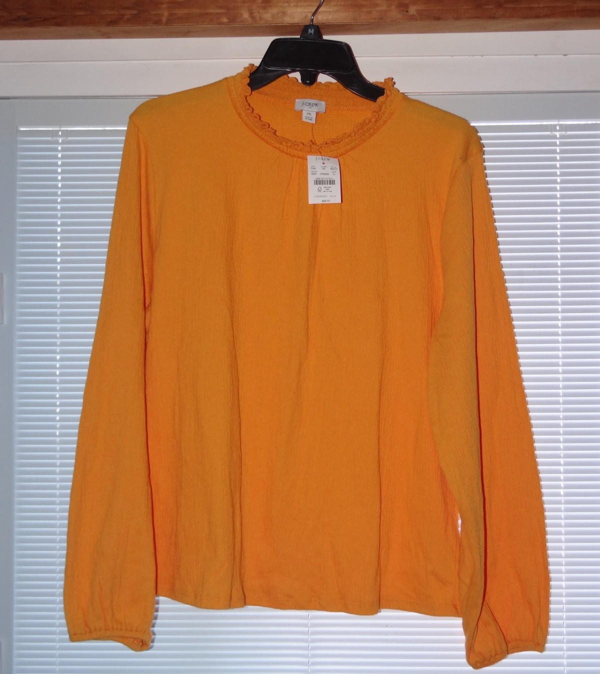 NEW Women’s J CREW crinkle orange ruffle mock neck shirt sz XL cotton/poly blend