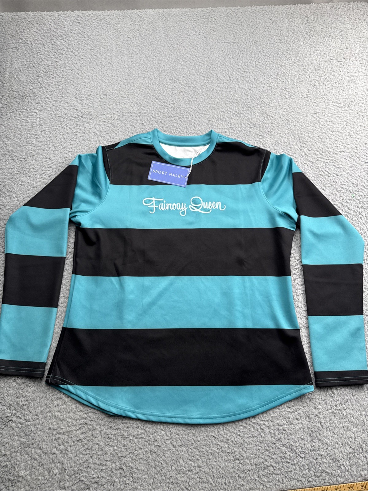 Sport Haley Golf Shirt Top Womens Large Fairway Queen Embriodered Striped