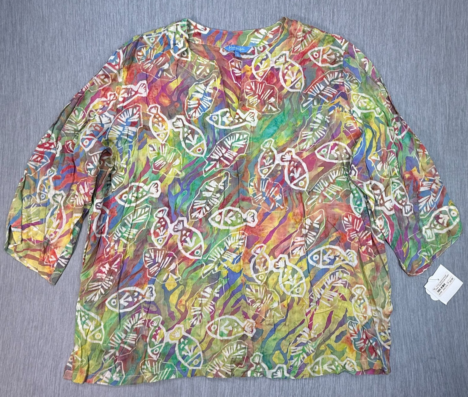 Blue Ginger Hawaiian Tunic Women’s 2XL Blue Tropical Fish Lightweight Cover up
