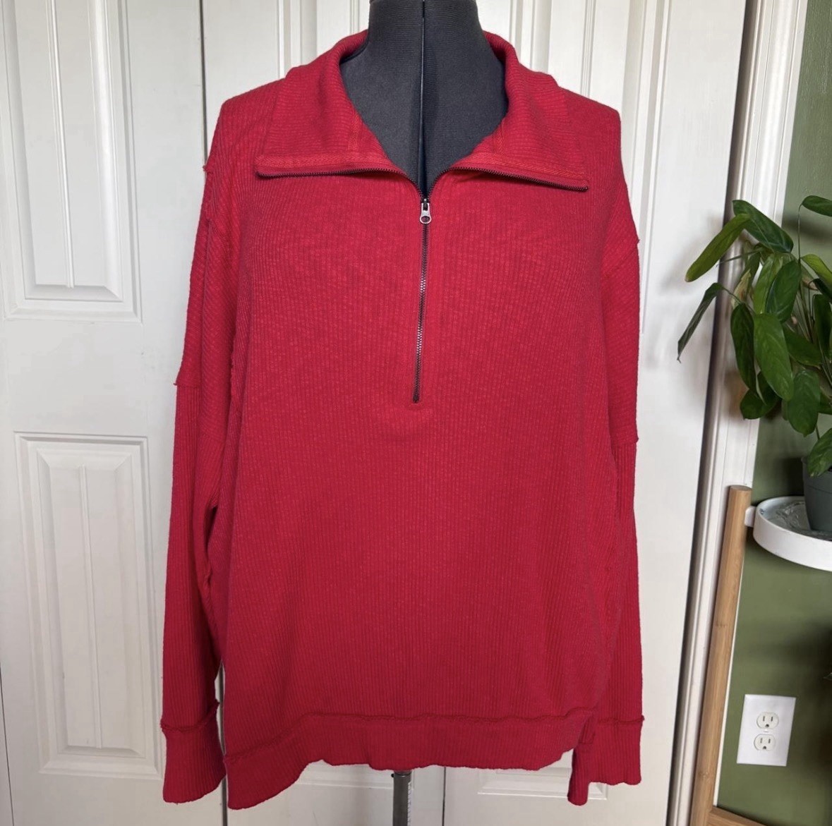 Free People We The Free Red Walk Away Tunic 3/4 Zip Oversized Size L