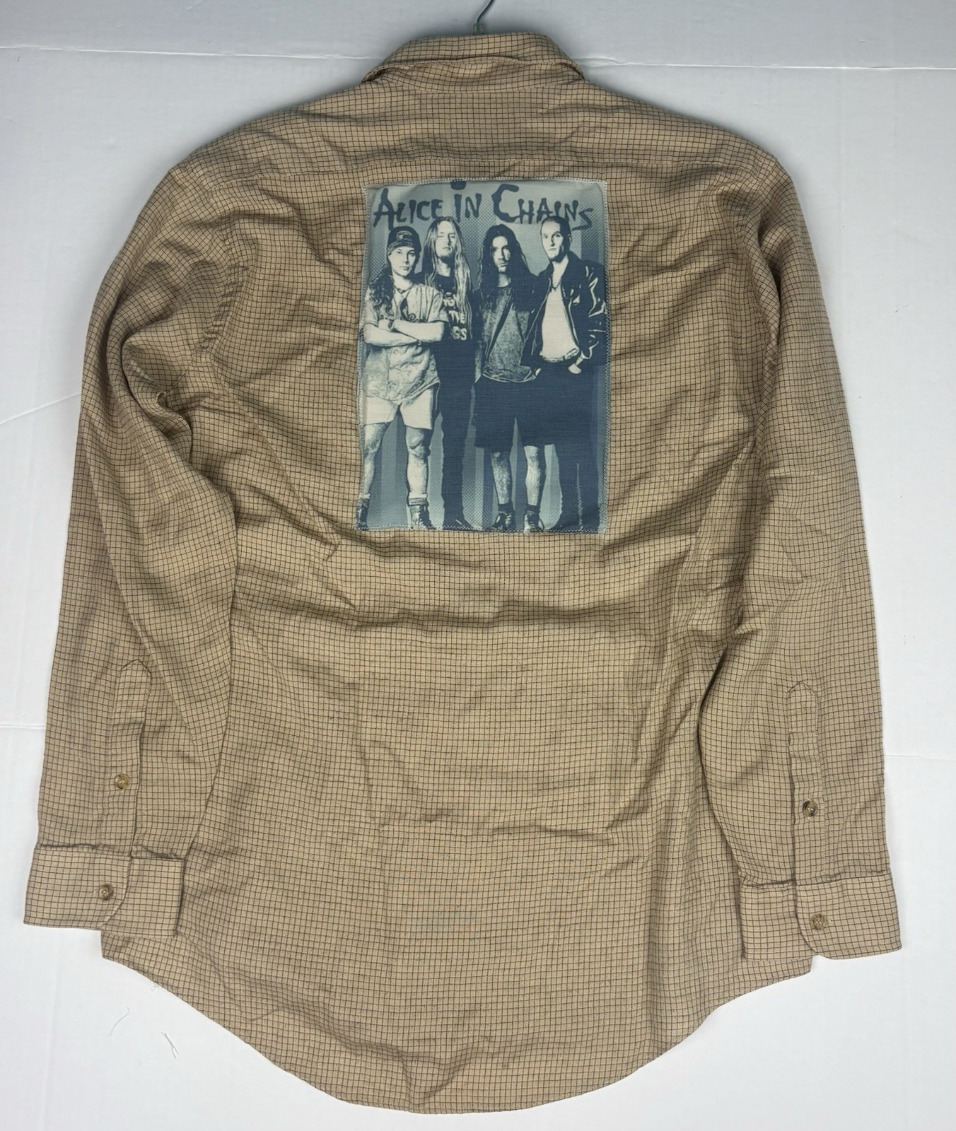 Upcycled Alice In Chains XL Shirt Plaid Long Sleeve Grunge Rock Roll Button Up