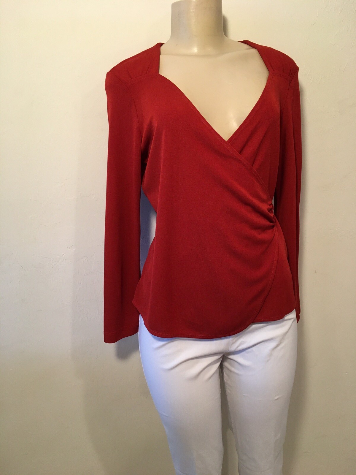 Talbots Top Deep Red Surplice Side Ring P6 EUC