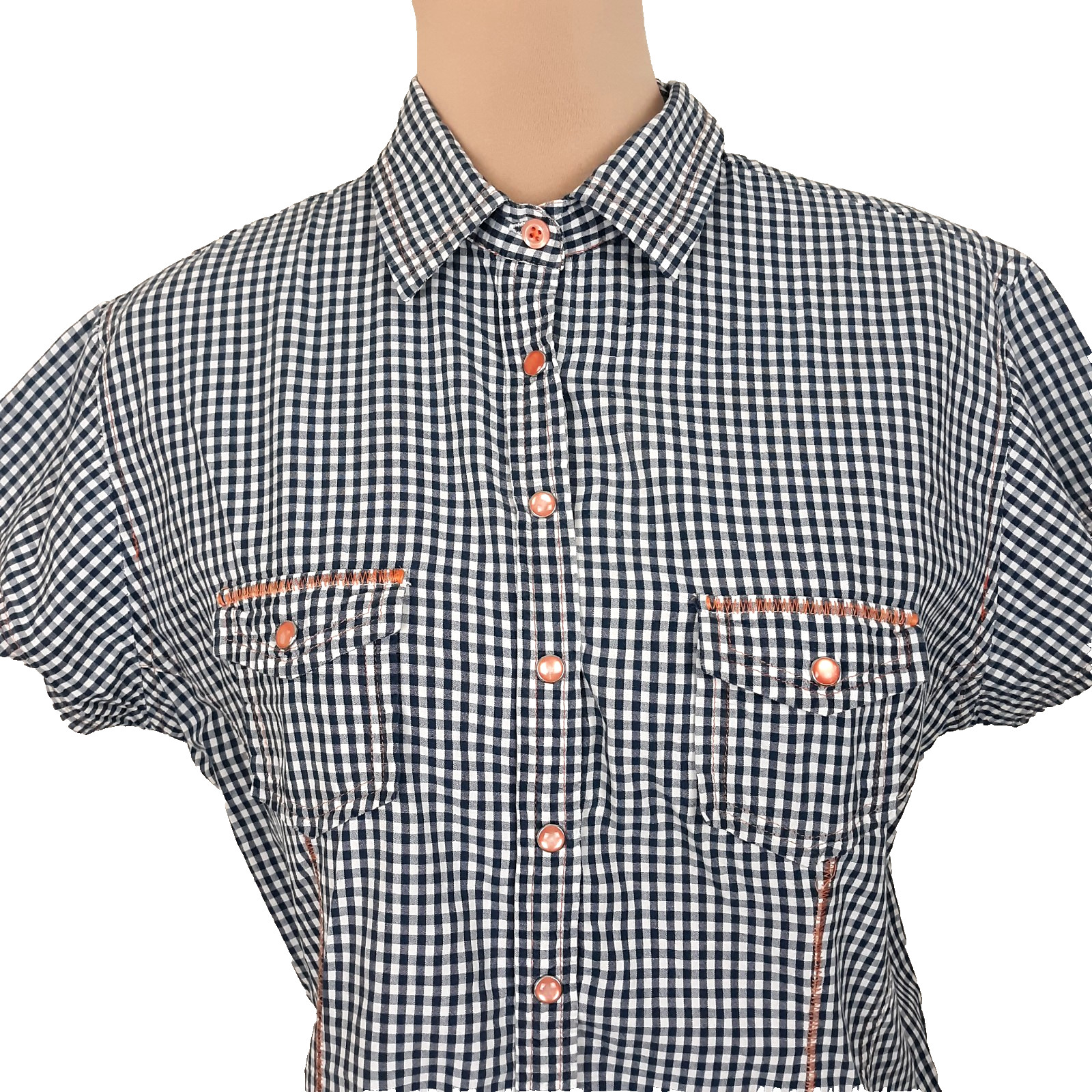Panhandle Slim Western Top Women’s Size Large Fitted Blue Gingham Cowgirl Rodeo