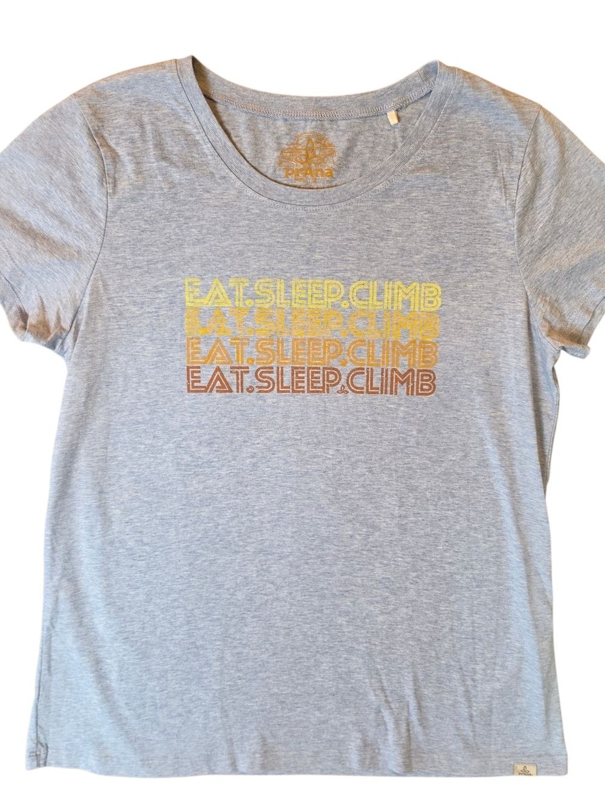 Prana Womans T-Shirt Medium Gray Eat. Sleep. Climb Gorpcore Outdoor Nature