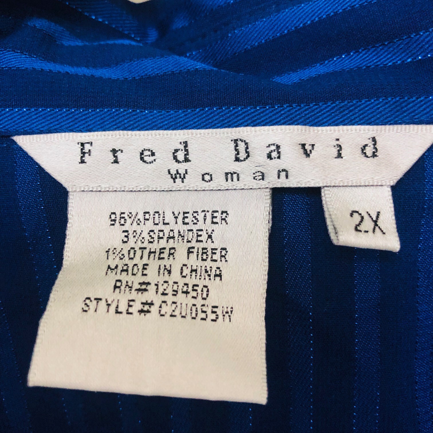 Fred David Womens Blouse Button Front 3/4 Metallic Striped Office 2X Feminine