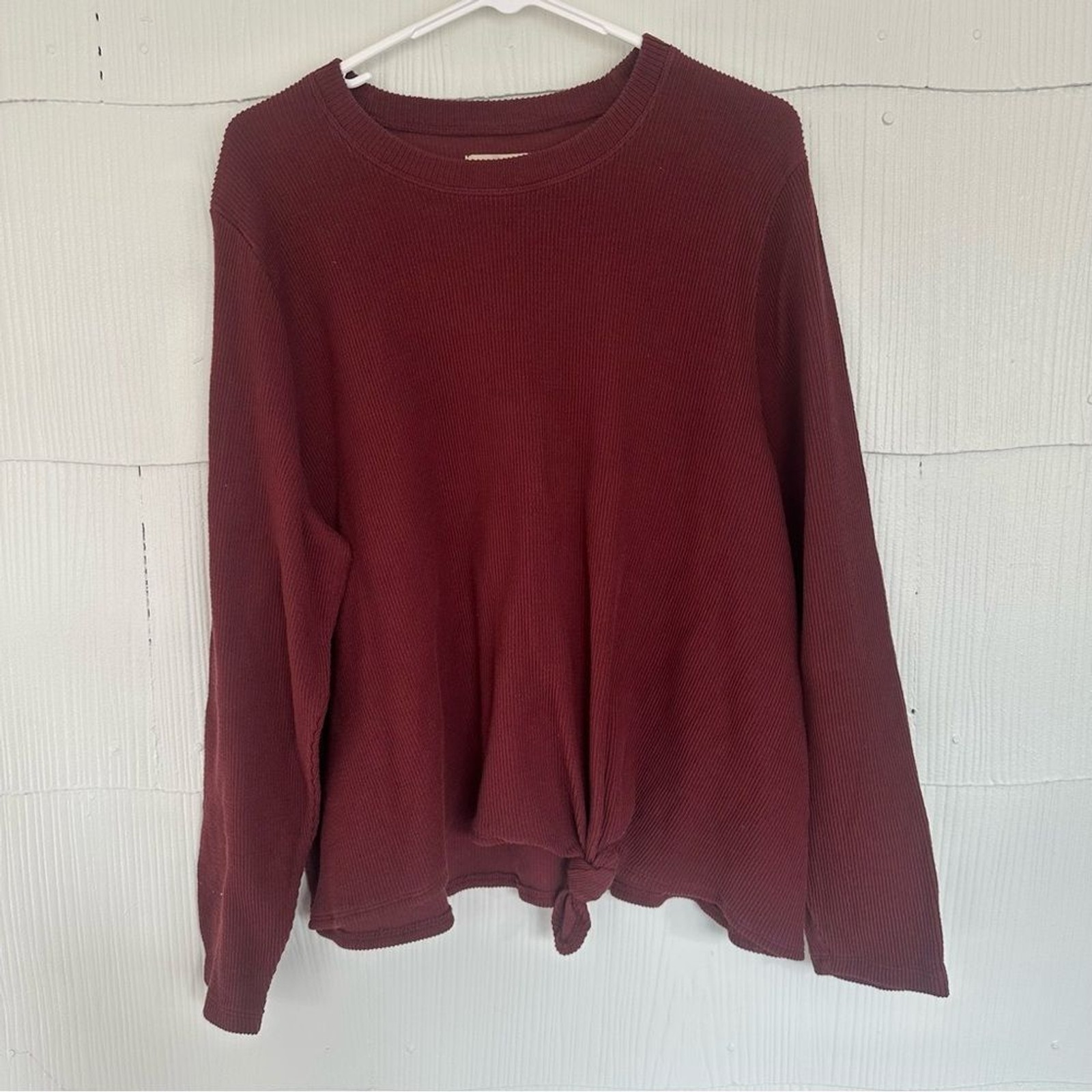 Madewell Ribbed Knit Maroon Long Sleeve Top Shirt Tie Front Women’s 2X 2XL XXL