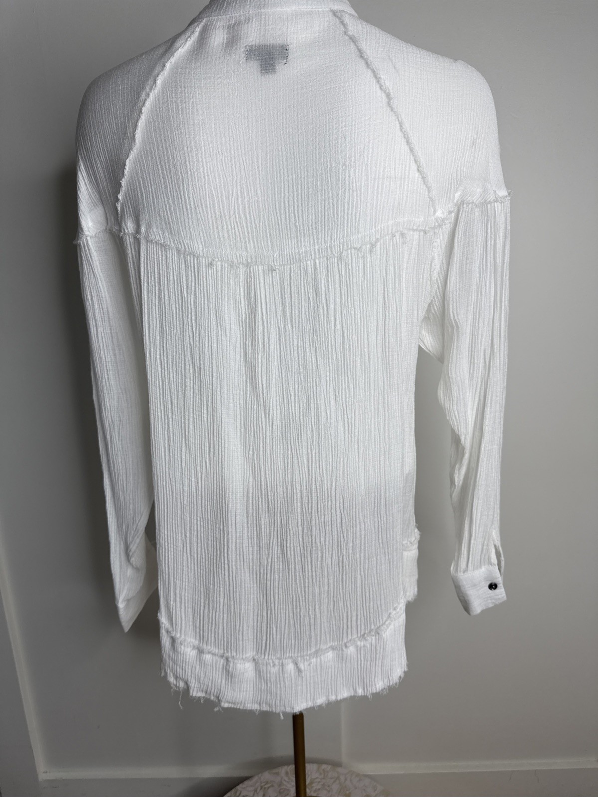 Coco + Carmen White Gauze Sheer Lightweight Raw Edges Beach Blouse Top L/XL