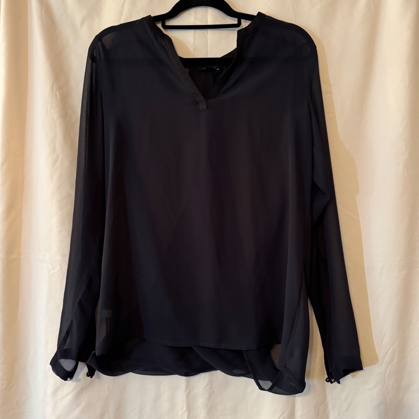 Ann Taylor Size XS Tall Black Sheer Blouse Cross Drape Back