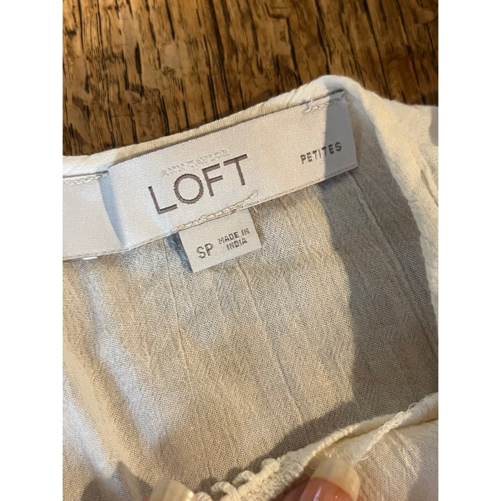 Loft Cotton Boho Peasant Blouse Long Sleeve SP Cream Ladder Lace prairie earthy