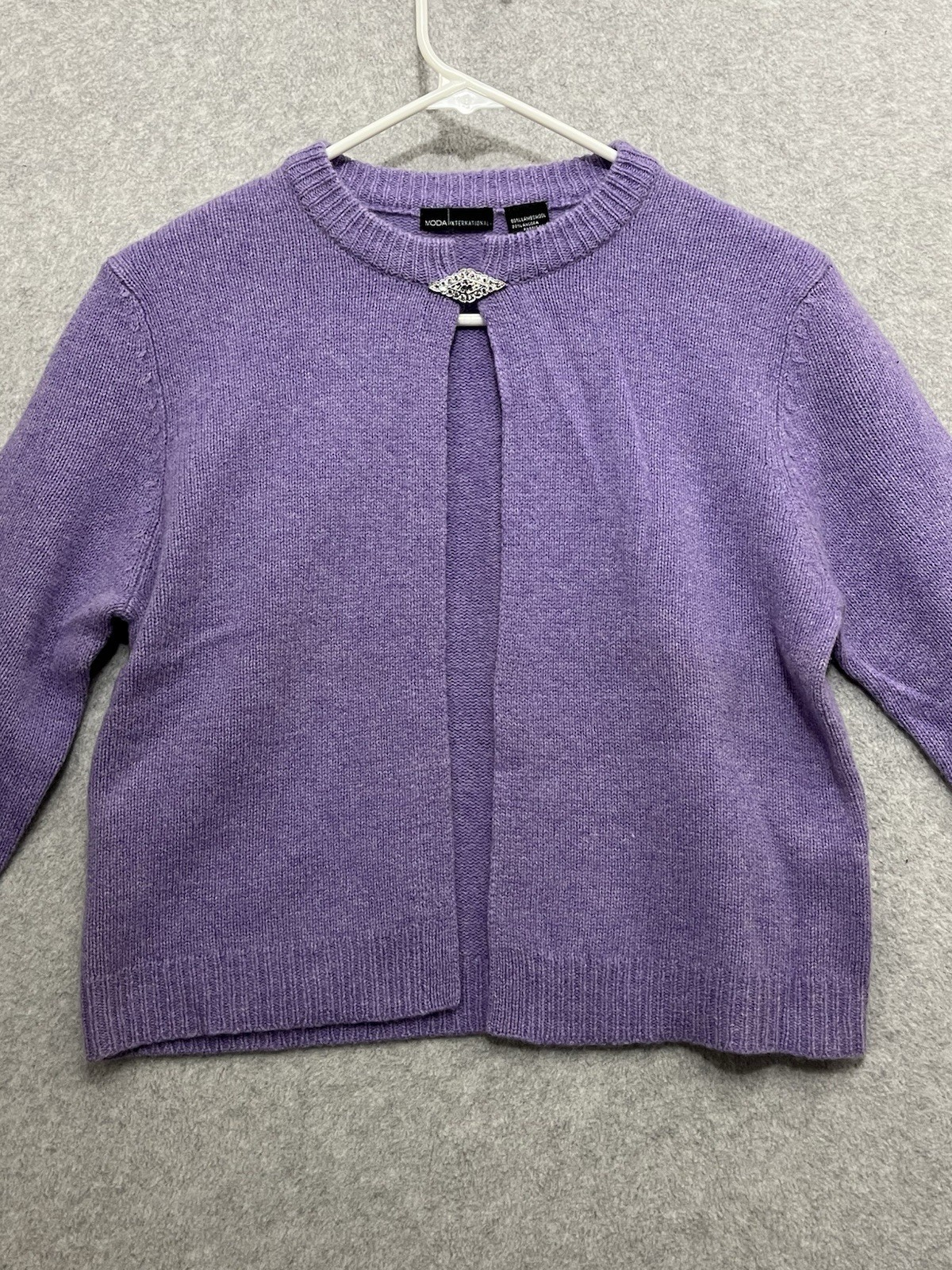 Moda InternatIonal Cardigan Top Women’s M Purple Knit Wool Rabbit Blend Cozy