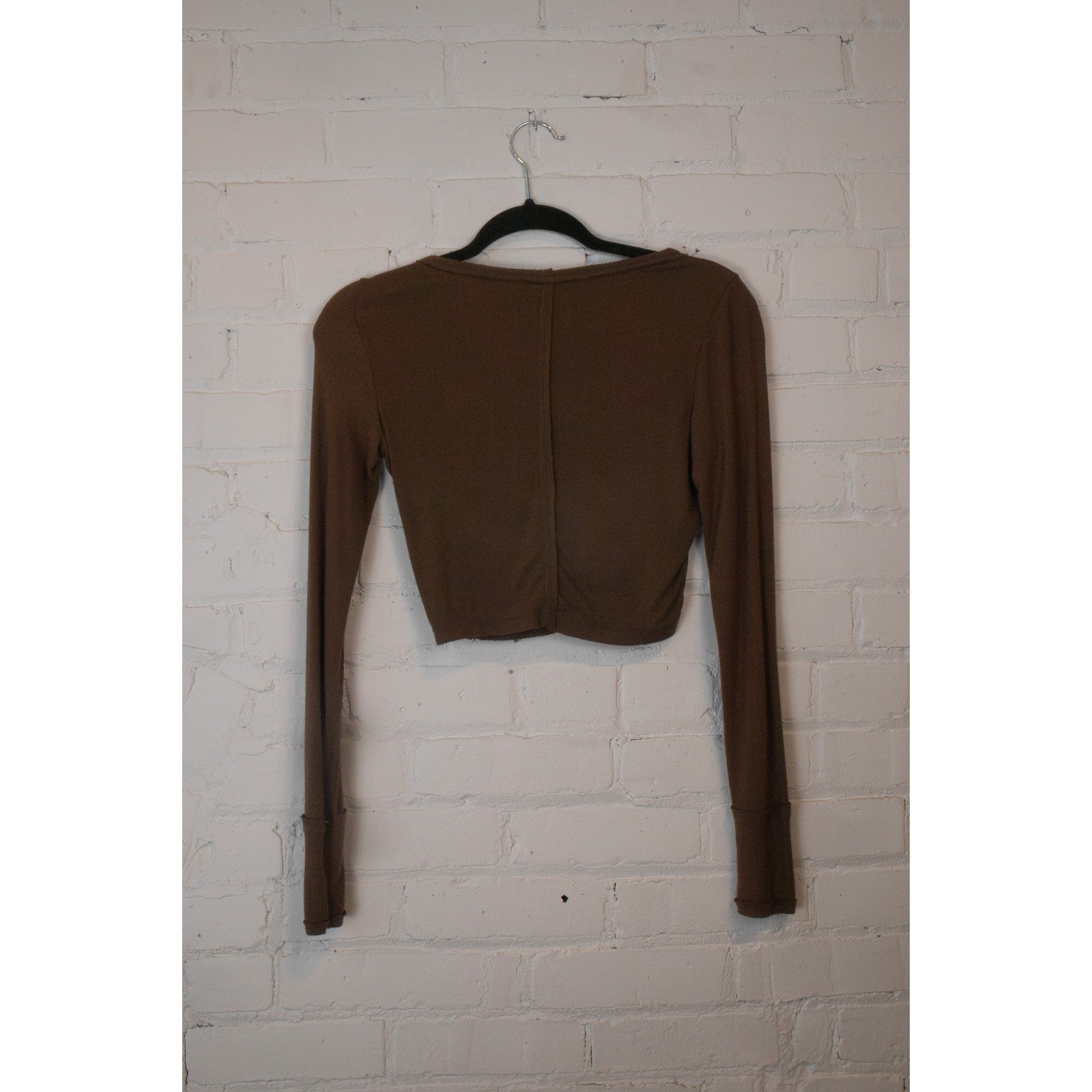 Out From Under Urban Outfitters Brown Ribbed Long Sleeve Notch Neck Crop Top M