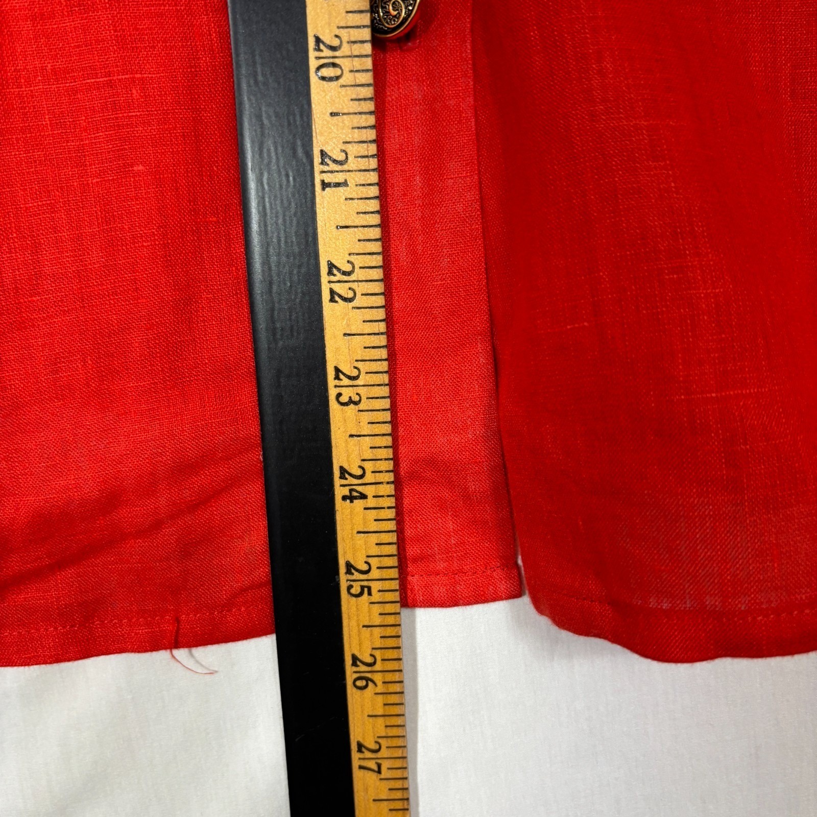 I. Magnin Blouse Red Linen Button Up Vintage Ornate Buttons Career Classic 12