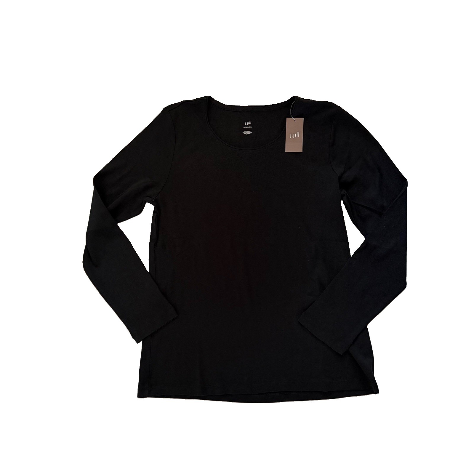 J Jill Perfect Pima Cotton Long Sleeve Black Tee Capsule Minimalist Large New