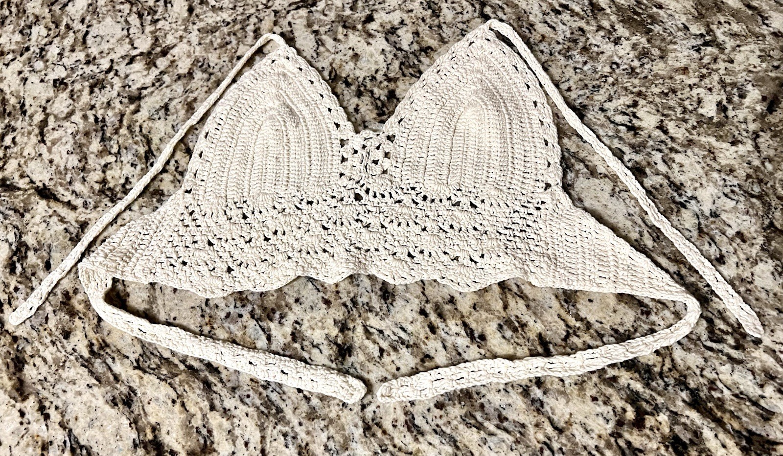 Hand Crocheted Halter Top Cream Boho Festival Beach XS or Small EUC