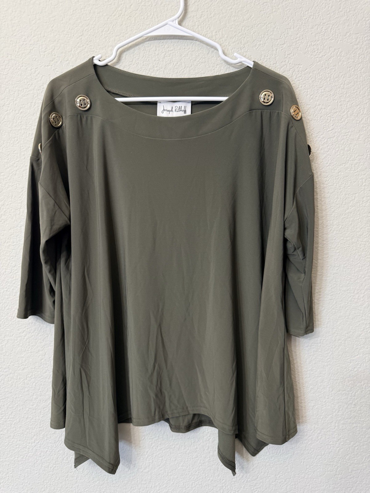 NWT Joseph Ribkoff Asymmetrical Button Tunic Women’s Size 10 Avocado Retail $187