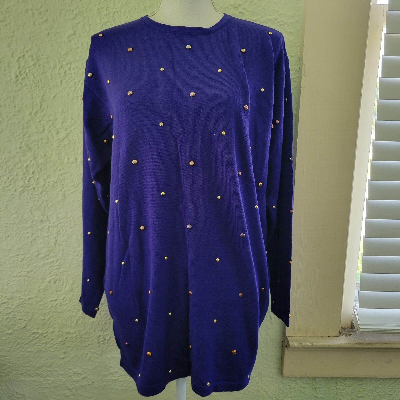 Vintage Casual Corner Top M Women Sweater Purple w/ Gold And Purple Studs