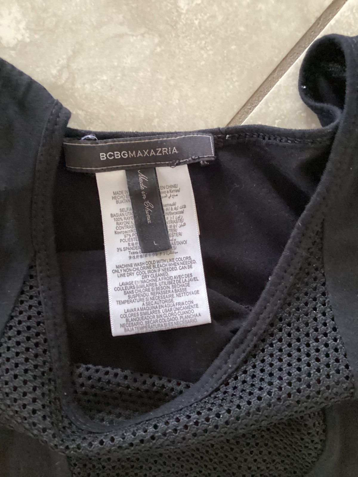 BCBG MAXAZARIA black tank top, v neck mesh cut out, gym tank