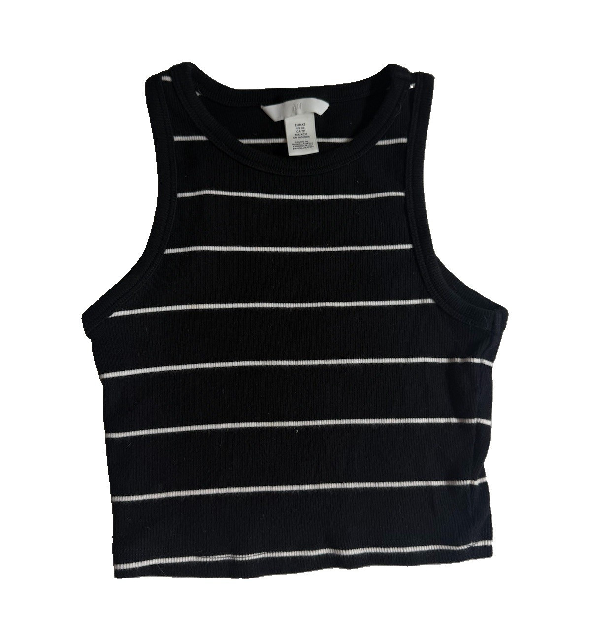 H&M Women’s Black White Striped Knit Crew Neck Sleeveless Tank Top XS Regular