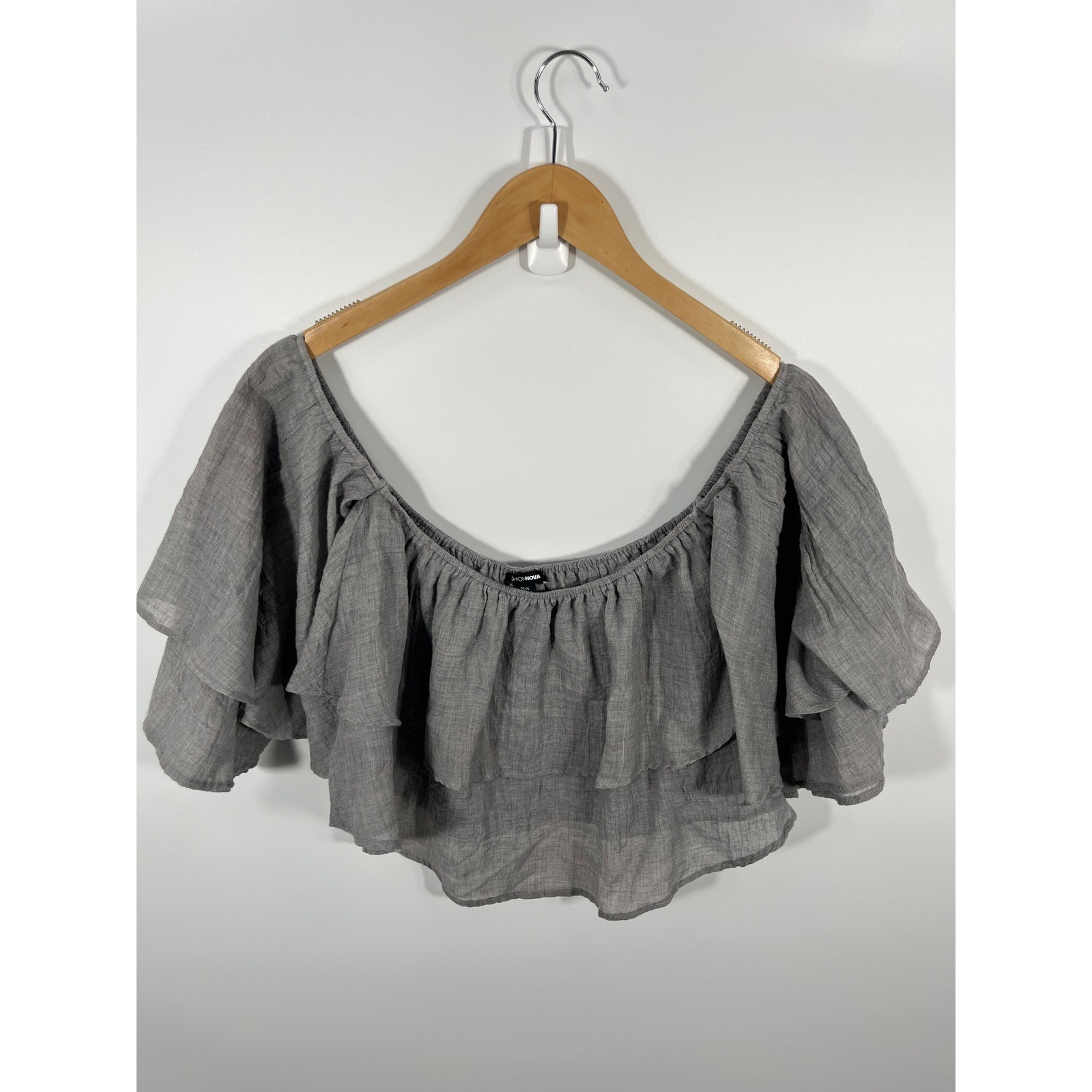 Womens Strapless Crop Top XS Grey Flowy Peasant Ren Faire Dark Fairy Grunge