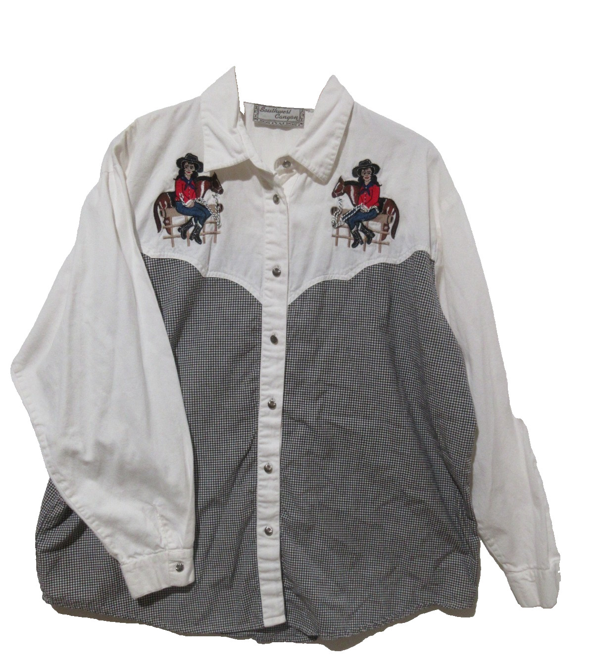 UNIQUE RARE Sz 3XL Vtg Western Shirt Womens Southwest Canyon Cowgirl Embroidered