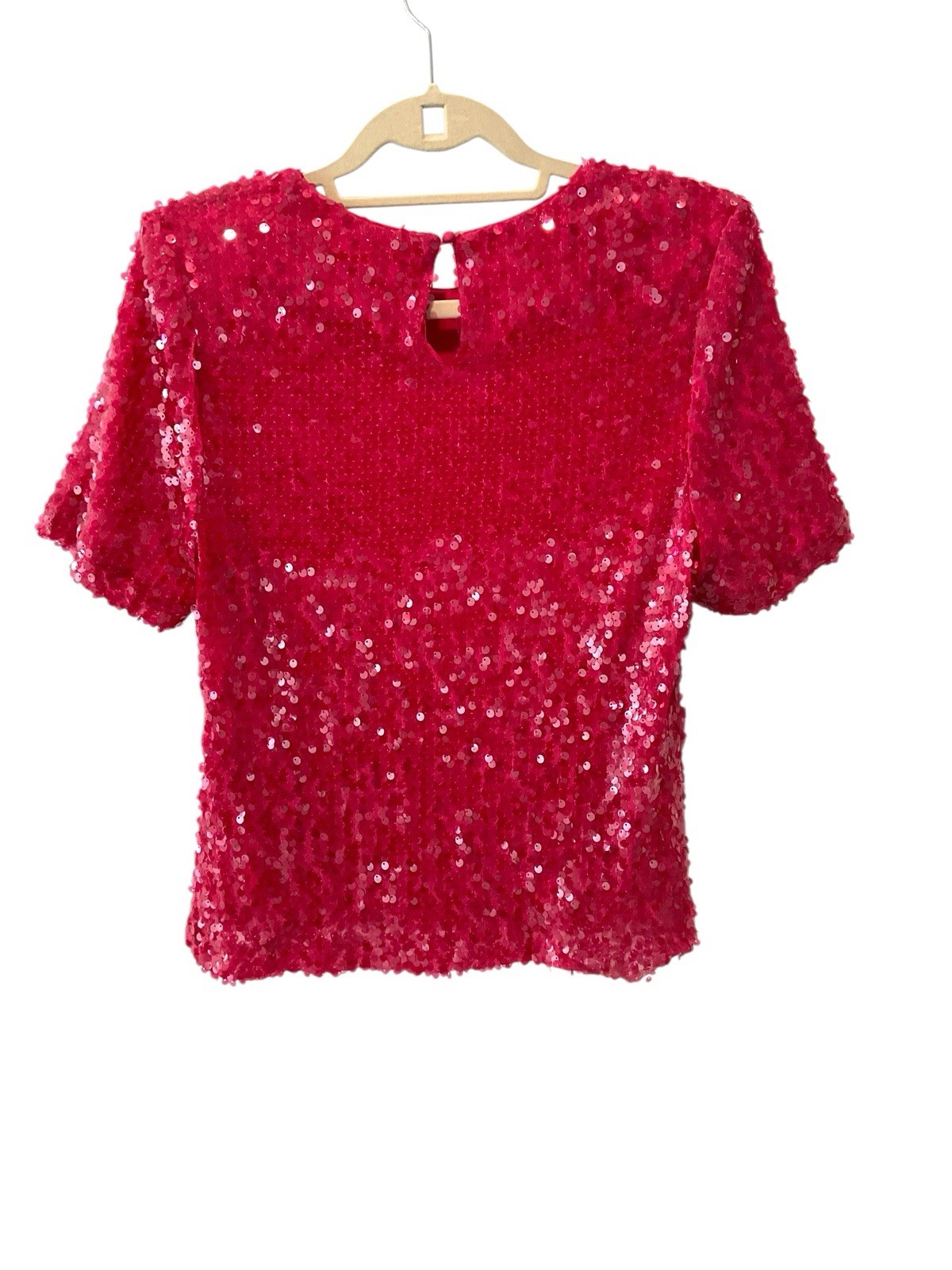 WAYF Pink Sequin Blouse Medium Short Sleeve Sparkle Party Cocktail Top