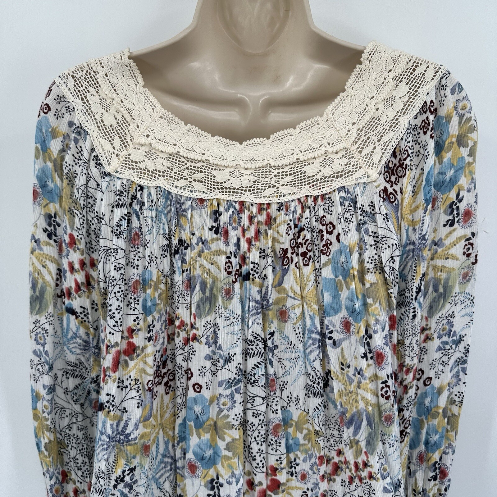 Sundance Peasant Blouse Small Floral Lace Long Sleeve BOHO Prairie Cottagecore